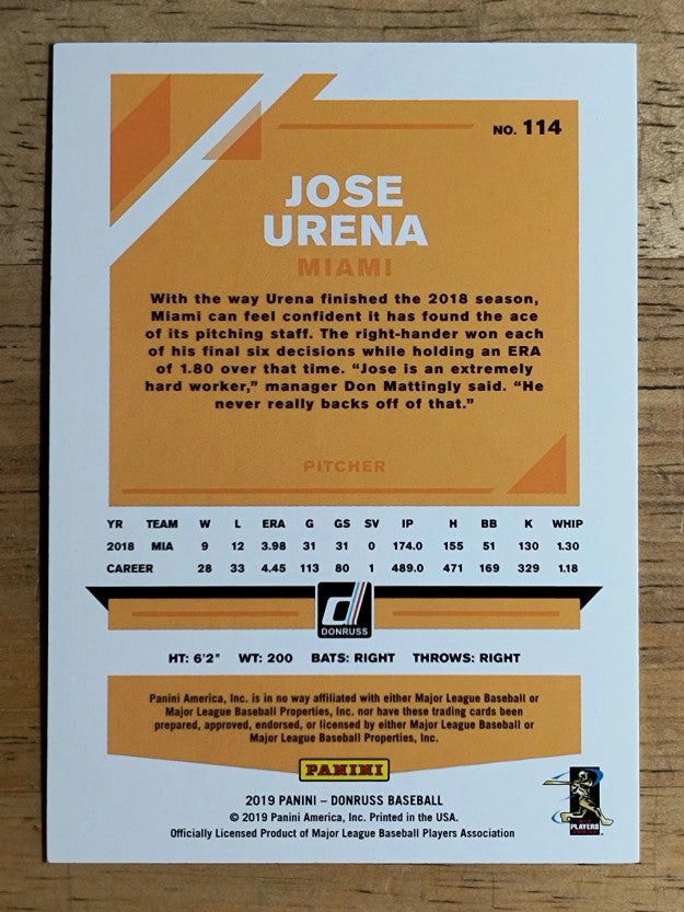 2019 Donruss #114 Jose Urena
