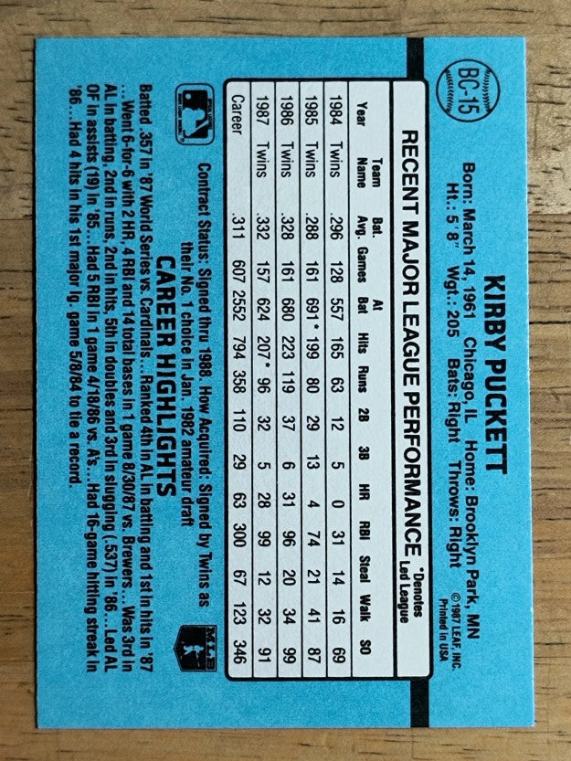 1988 Donruss Bonus MVP's #BC15 Kirby Puckett SP