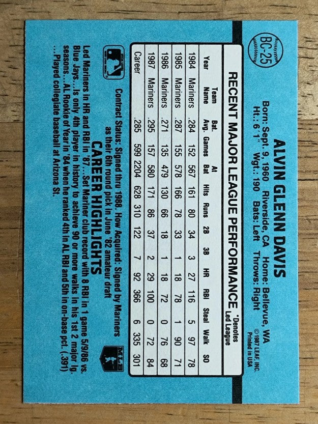 1988 Donruss Bonus MVP's #BC25 Alvin Davis SP