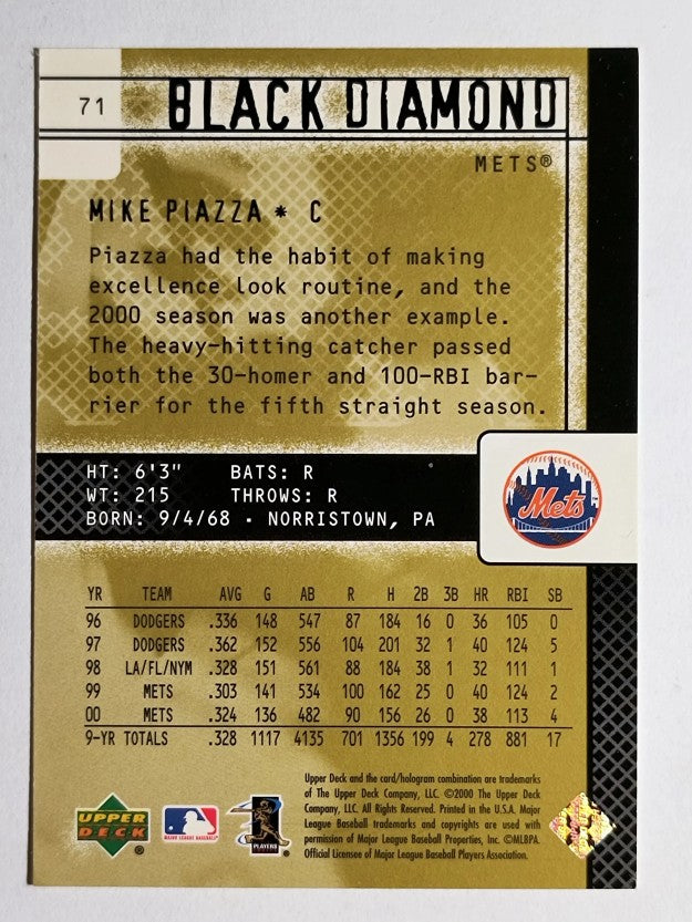 2000 Black Diamond Rookie Edition #71 Mike Piazza