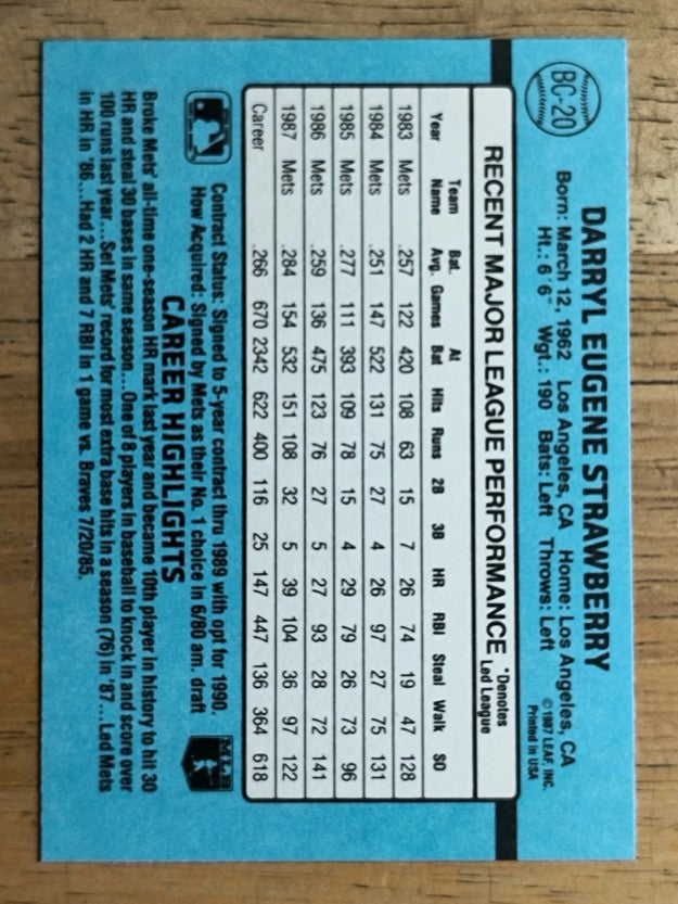 1988 Donruss Bonus MVP's #BC20 Darryl Strawberry SP