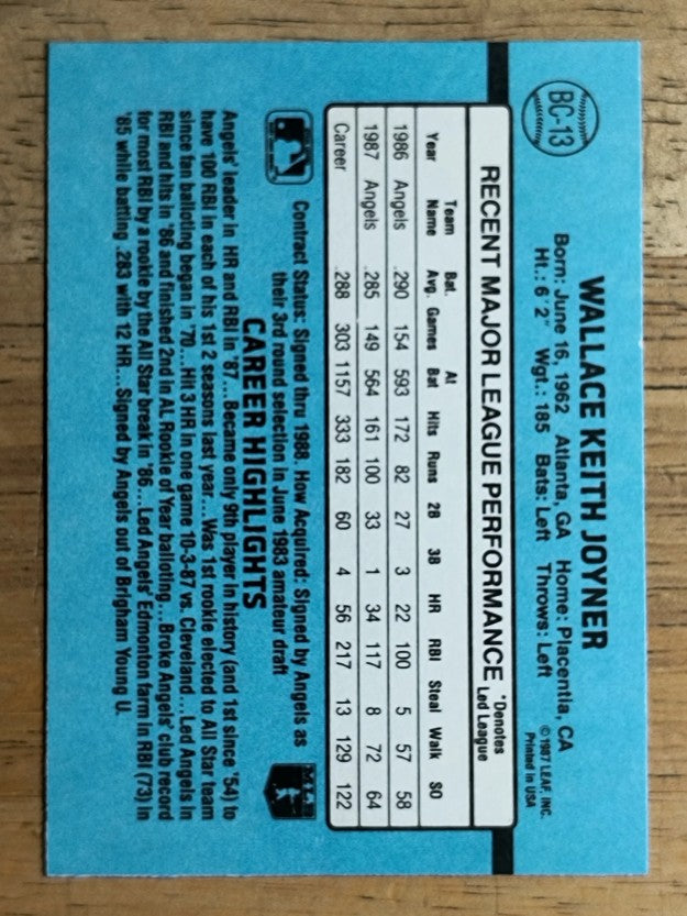 1988 Donruss Bonus MVP's #BC13 Wally Joyner