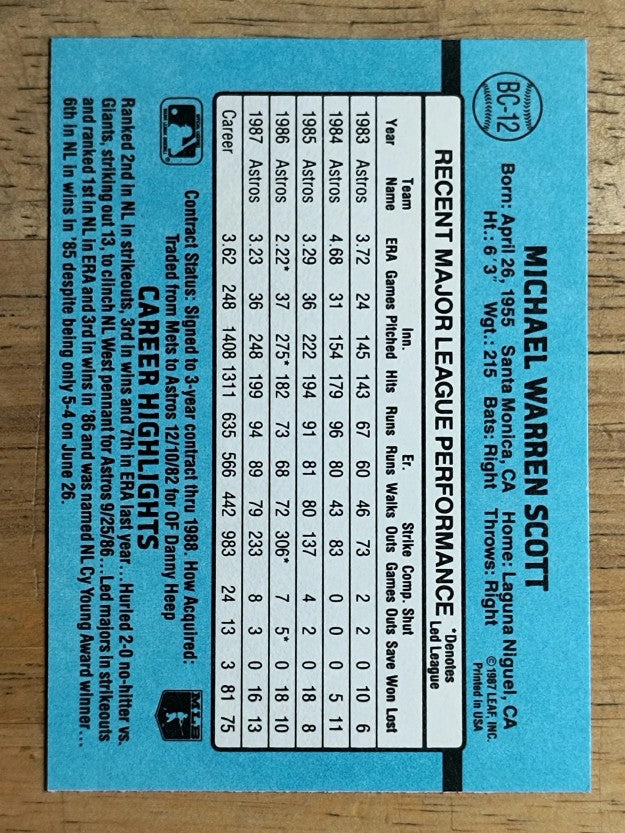 1988 Donruss Bonus MVP's #BC12 Mike Scott