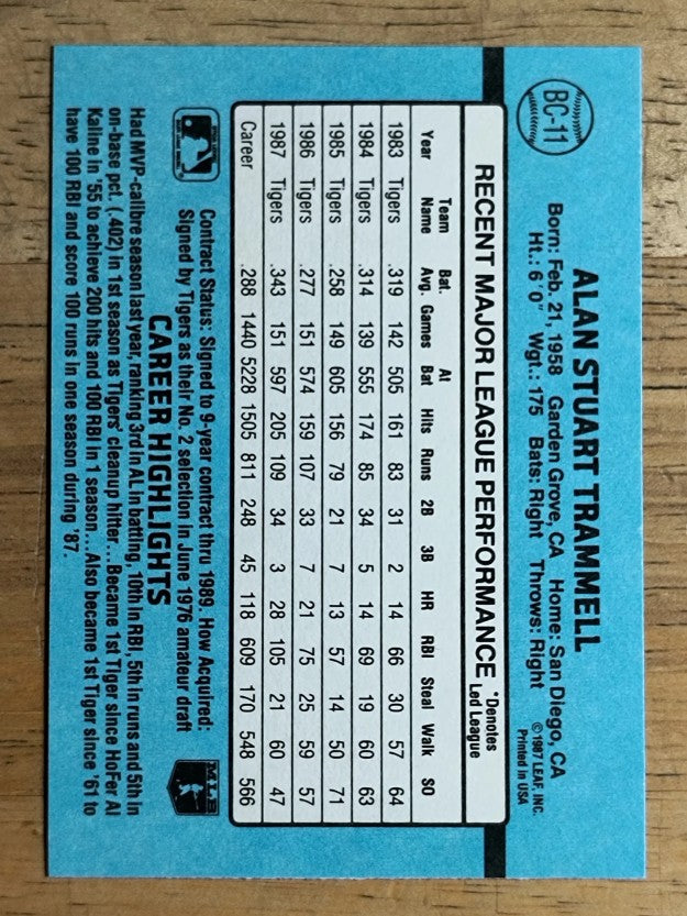1988 Donruss Bonus MVP's #BC11 Alan Trammell