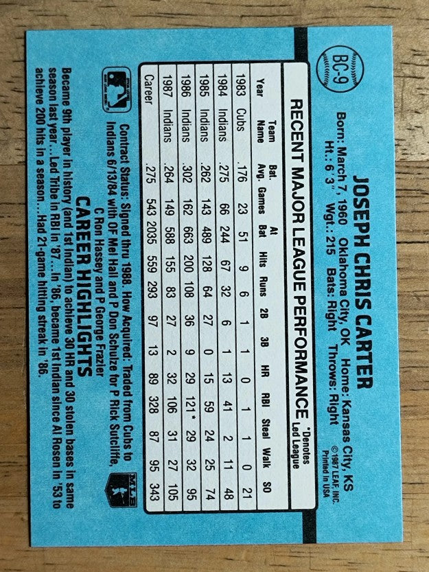 1988 Donruss Bonus MVP's #BC9 Joe Carter