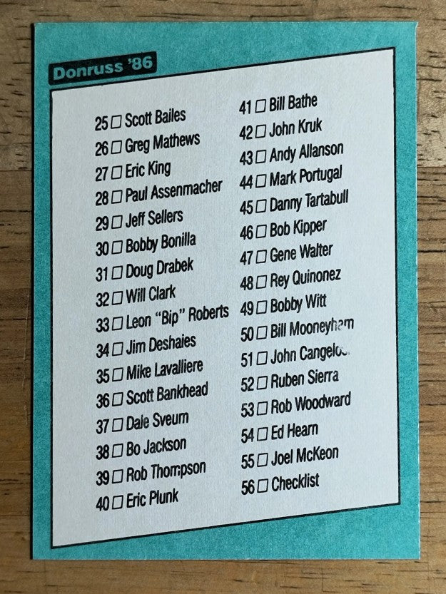 1986 Donruss Rookies #56 Checklist 1-56