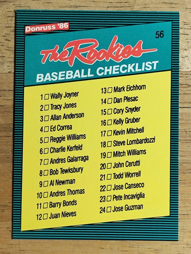 1986 Donruss Rookies #56 Checklist 1-56