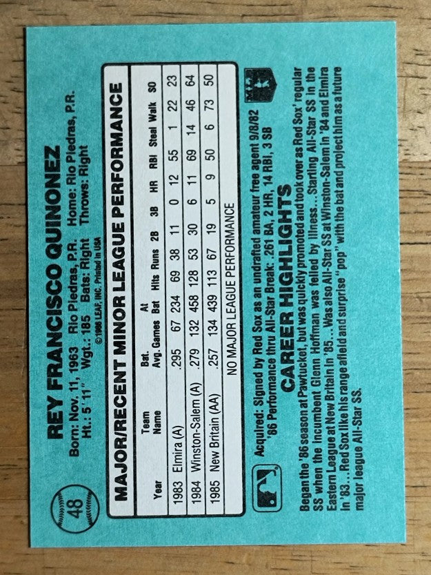 1986 Donruss Rookies #48 Rey Quinones