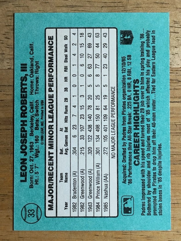 1986 Donruss Rookies #33 Bip Roberts XRC