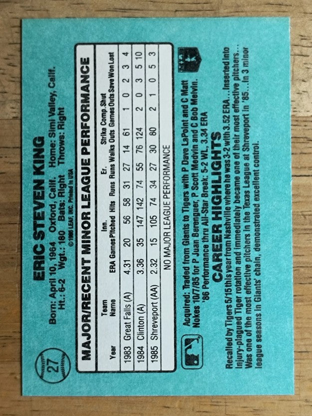 1986 Donruss Rookies #27 Eric King