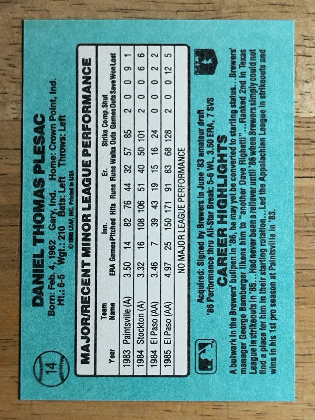 1986 Donruss Rookies #14 Dan Plesac XRC