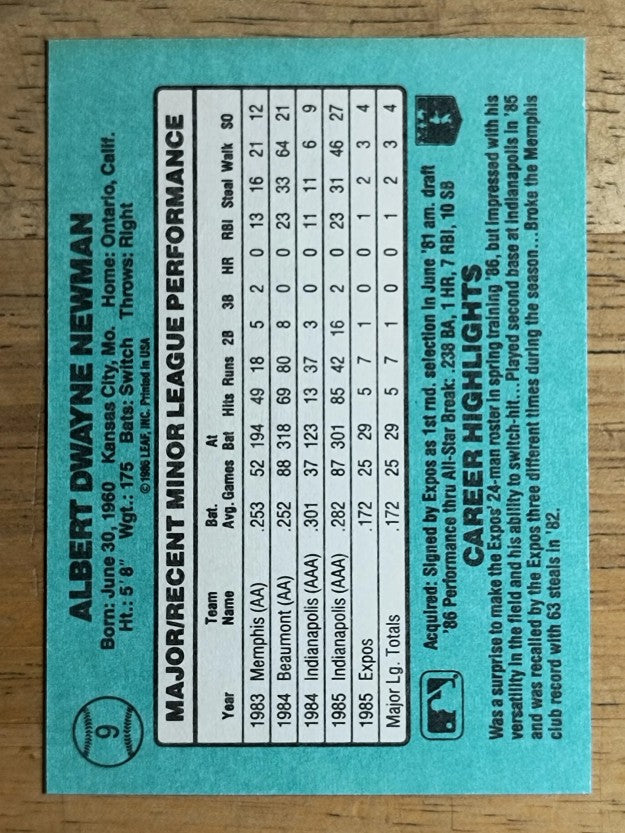 1986 Donruss Rookies #9 Al Newman XRC