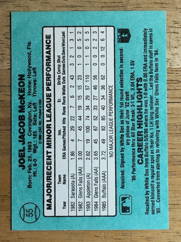 1986 Donruss Rookies #55 Joel McKeon
