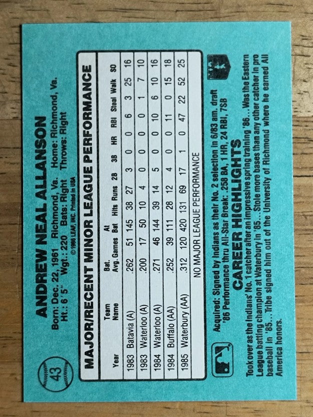 1986 Donruss Rookies #43 Andy Allanson XRC