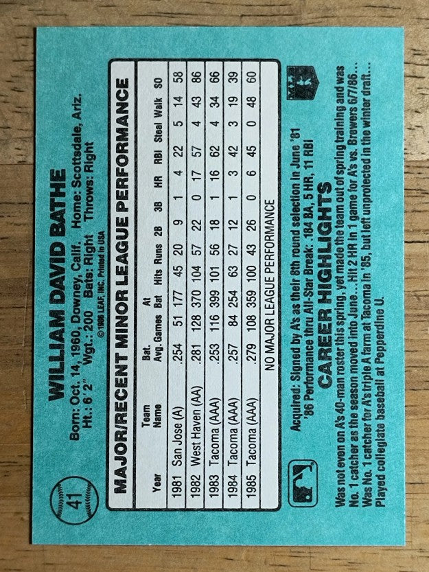 1986 Donruss Rookies #41 Bill Bathe