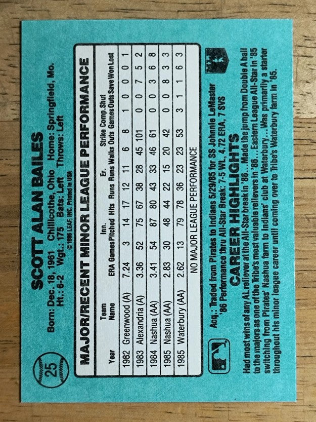 1986 Donruss Rookies #25 Scott Bailes