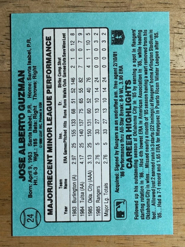 1986 Donruss Rookies #24 Jose Guzman