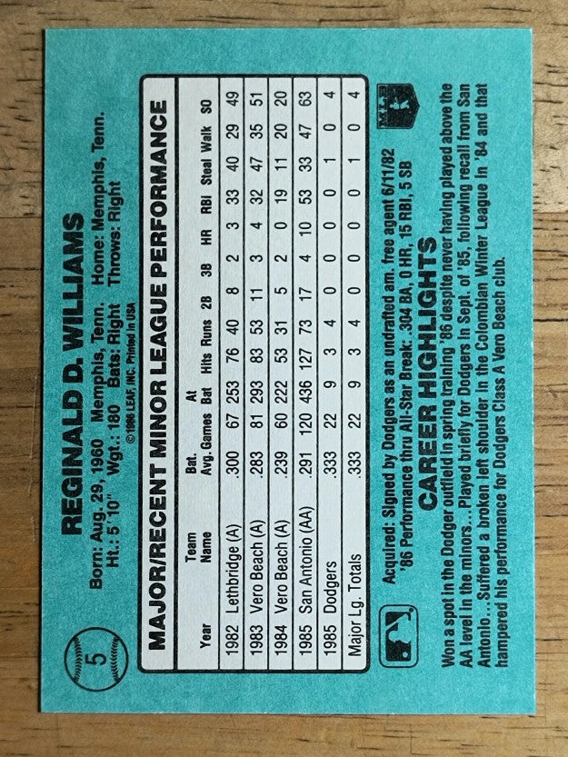 1986 Donruss Rookies #5 Reggie Williams