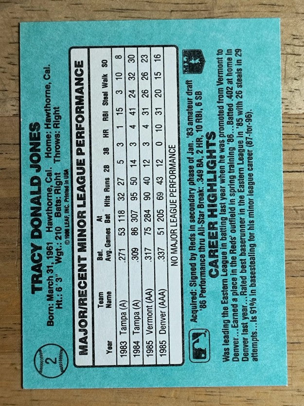 1986 Donruss Rookies #2 Tracy Jones