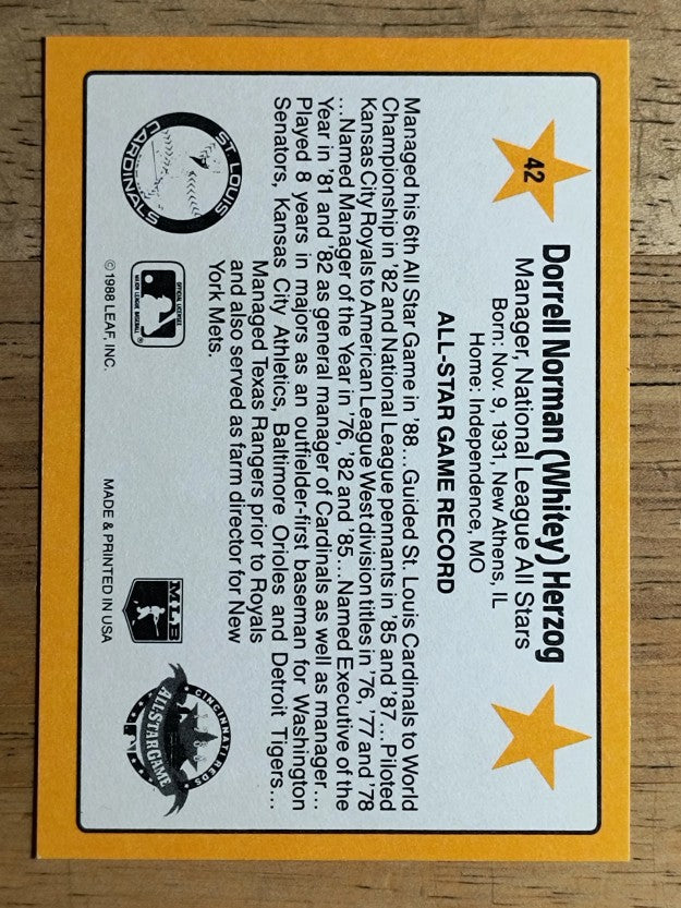 1989 Donruss All-Stars #42 Whitey Herzog MG