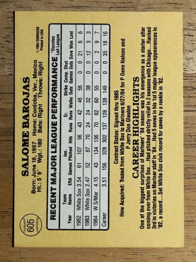 1985 Donruss #605 Salome Barojas