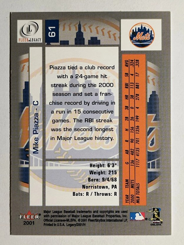 2001 Fleer Legacy #61 Mike Piazza