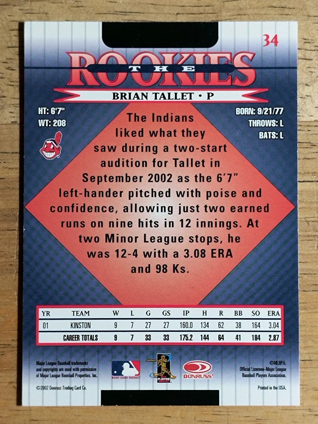 2002 Donruss Rookies #34 Brian Tallet RC