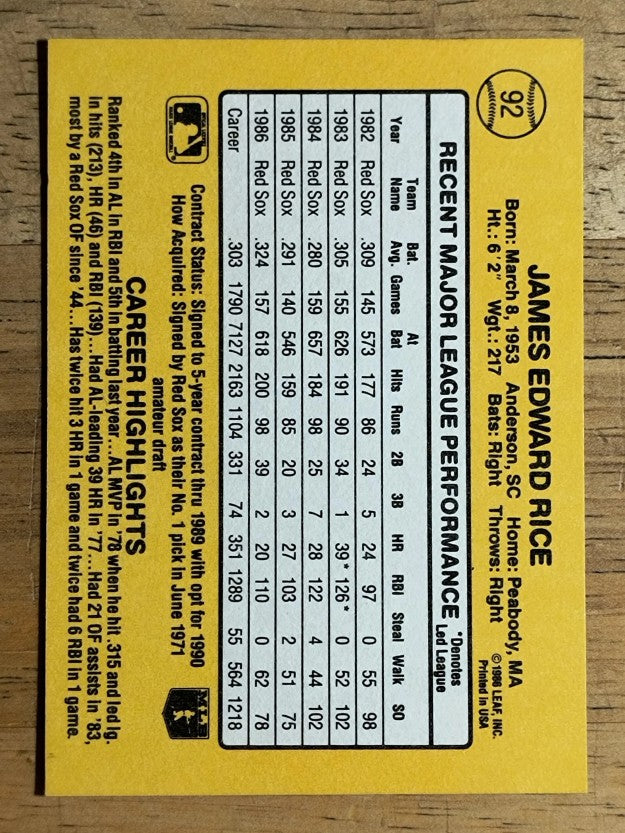 1987 Donruss #92 Jim Rice