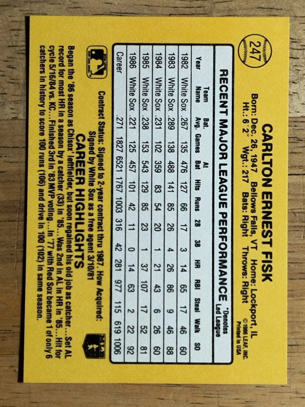1987 Donruss #247 Carlton Fisk