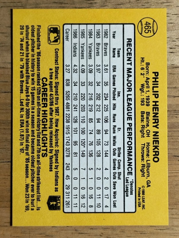 1987 Donruss #465 Phil Niekro