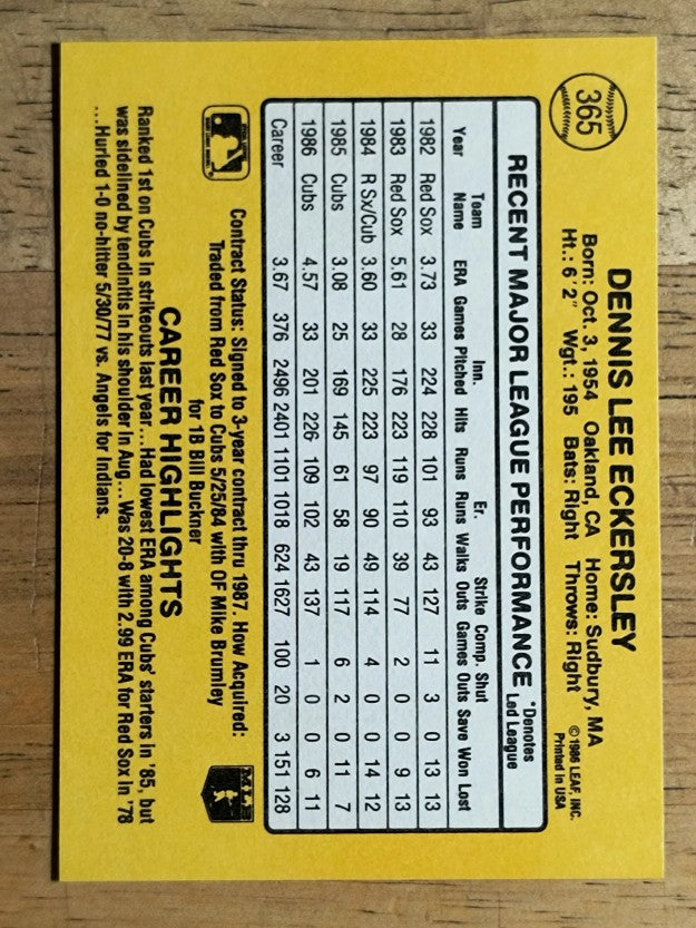 1987 Donruss #365 Dennis Eckersley