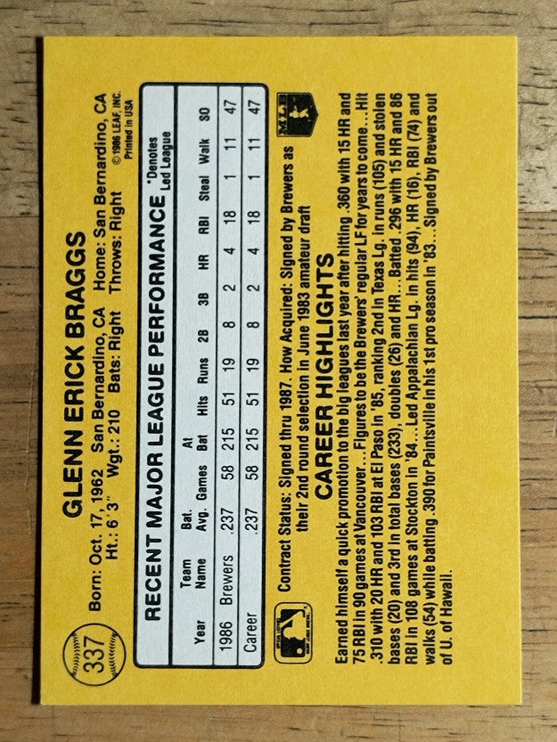 1987 Donruss #337 Glenn Braggs RC
