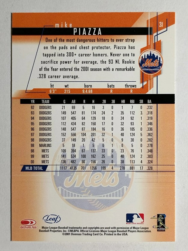 2001 Leaf Rookies and Stars #31 Mike Piazza