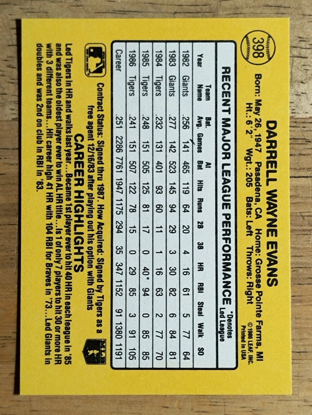 1987 Donruss #398 Darrell Evans