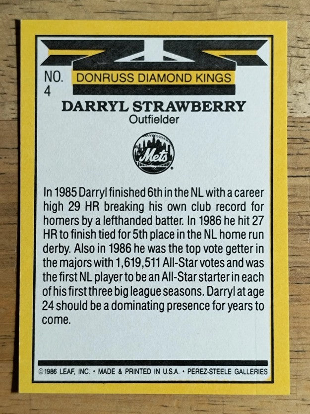 1987 Donruss #4 Darryl Strawberry DK