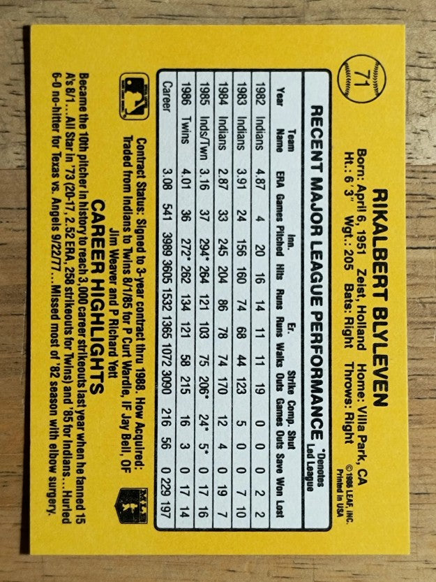 1987 Donruss #71 Bert Blyleven