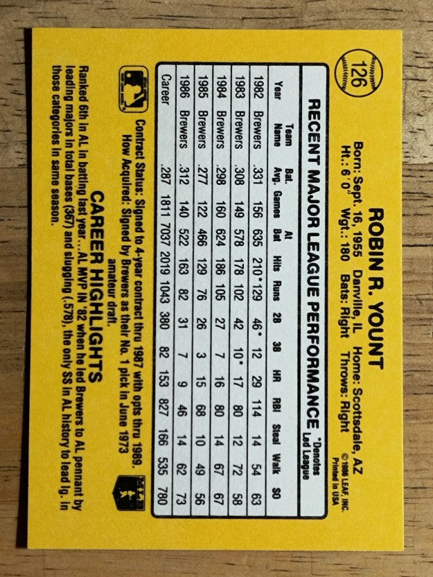 1987 Donruss #126 Robin Yount
