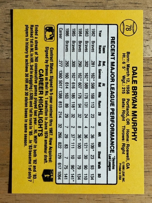 1987 Donruss #78 Dale Murphy