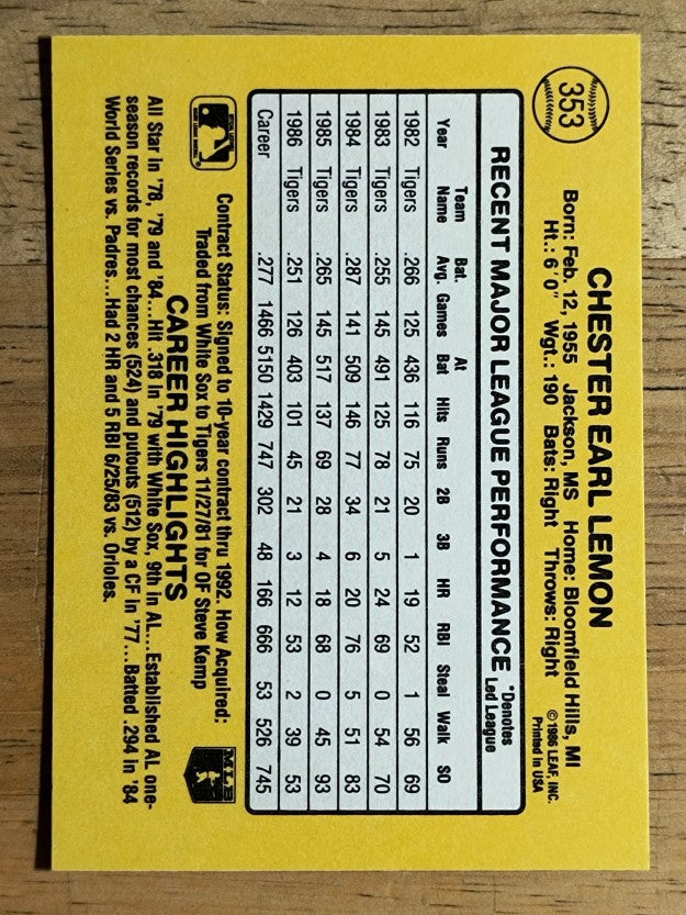 1987 Donruss #353 Chet Lemon