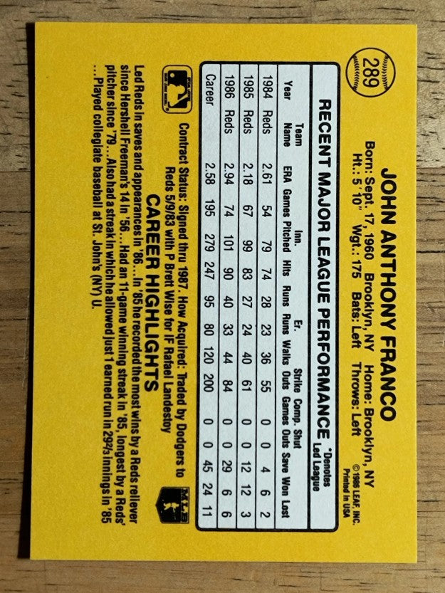 1987 Donruss #289 John Franco