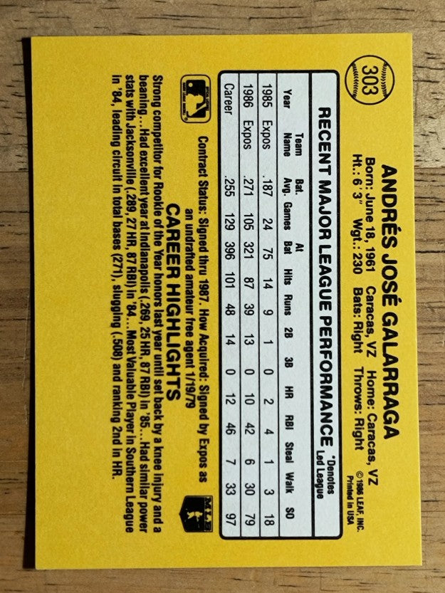 1987 Donruss #303 Andres Galarraga