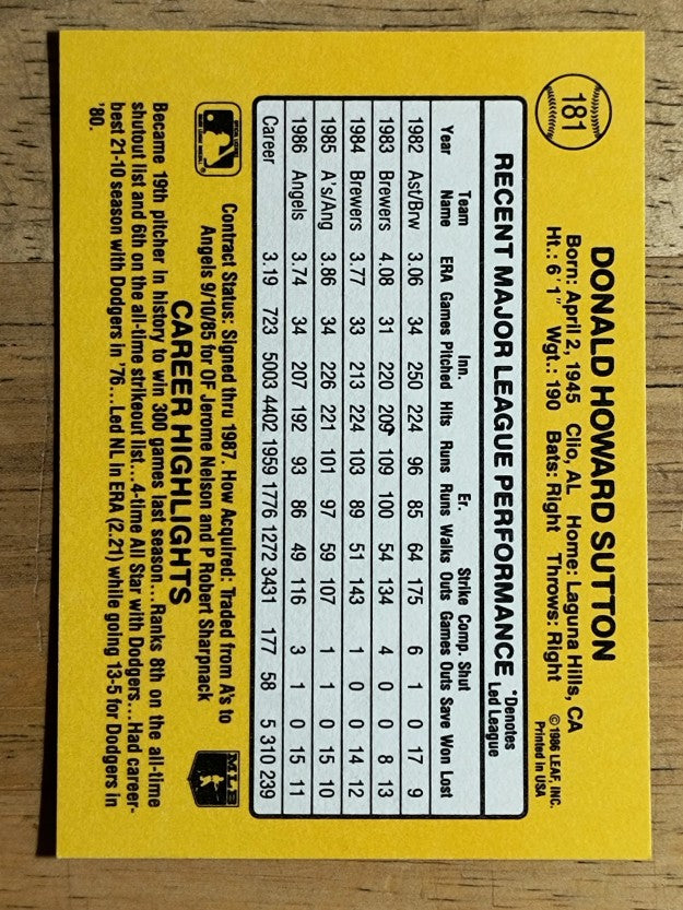 1987 Donruss #181 Don Sutton