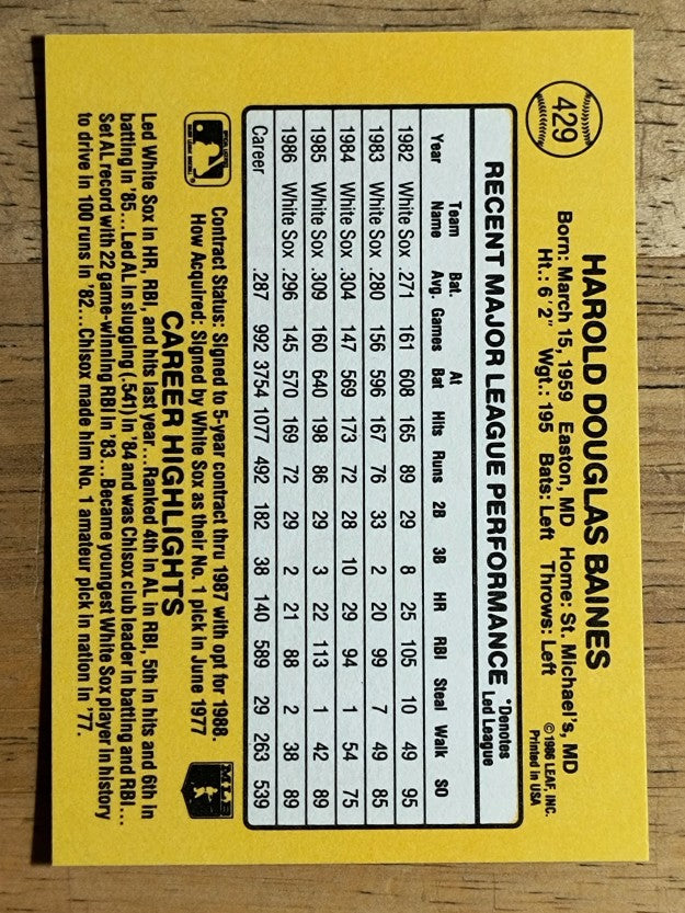 1987 Donruss #429 Harold Baines