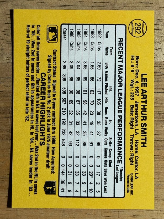1987 Donruss #292 Lee Smith
