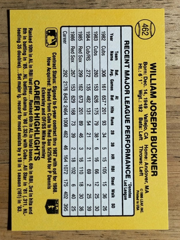 1987 Donruss #462 Bill Buckner