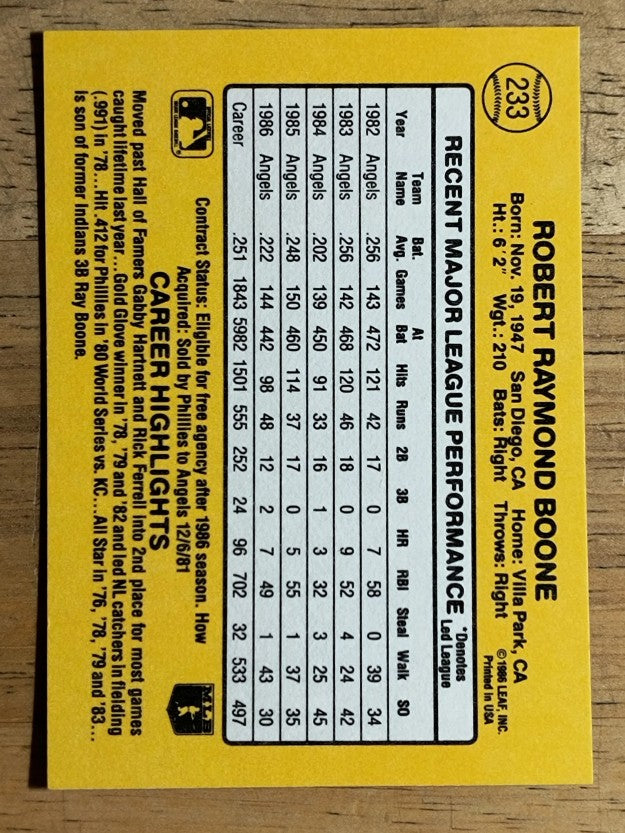 1987 Donruss #233 Bob Boone