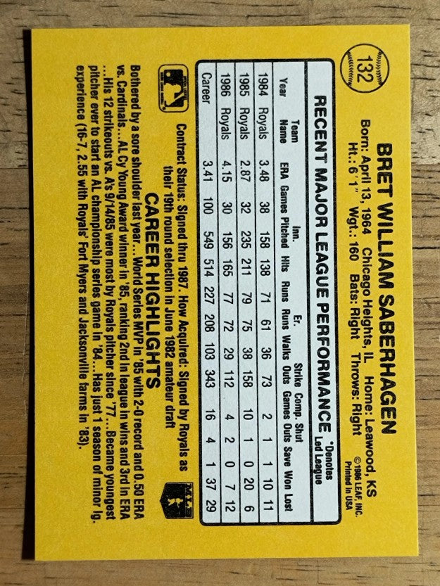 1987 Donruss #132 Bret Saberhagen