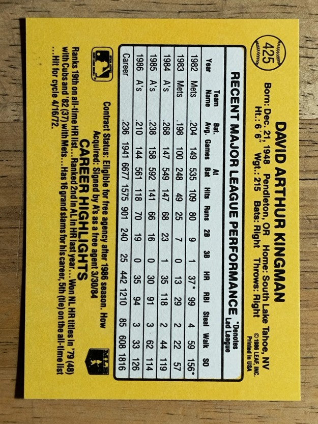 1987 Donruss #425 Dave Kingman
