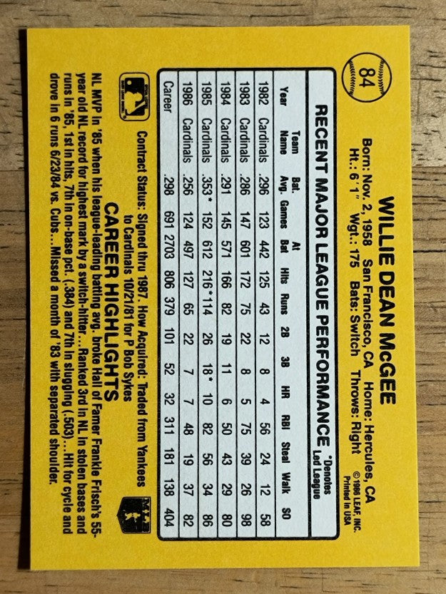 1987 Donruss #84 Willie McGee