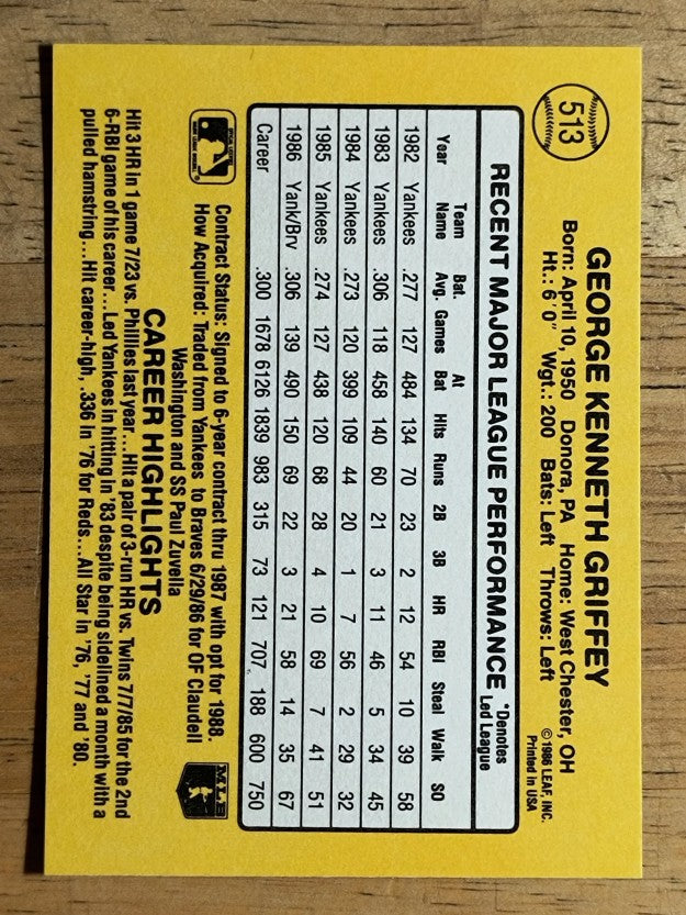 1987 Donruss #513 Ken Griffey